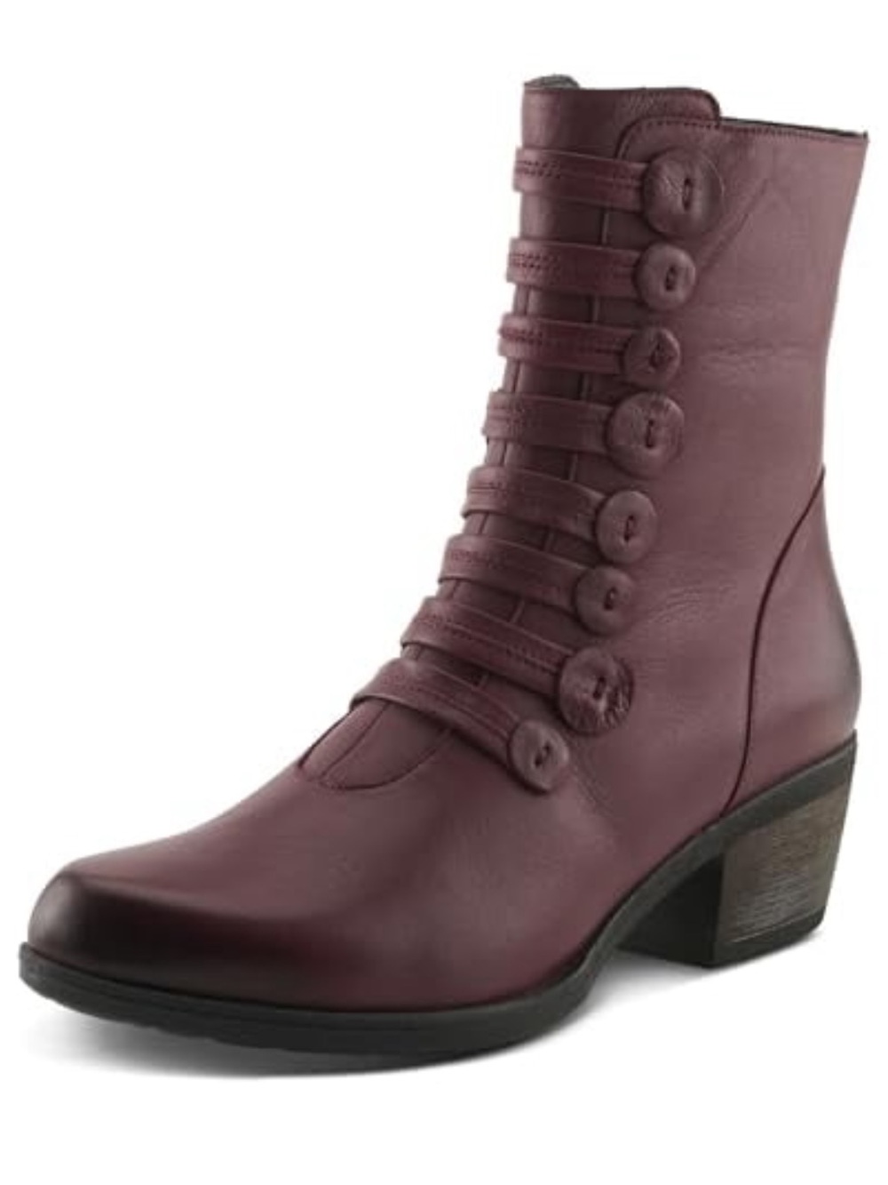 Spring Step Burgundy Leather Button-Strap Ankle Boot